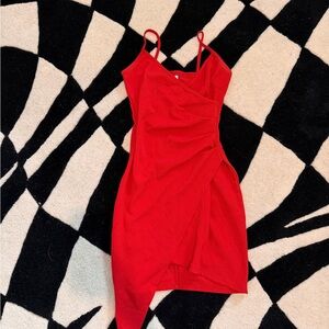 Red Asymmetrical Wrap Mini Dress